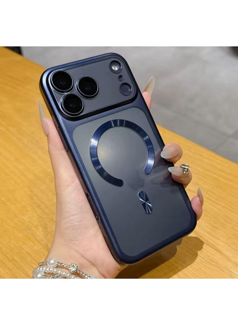 Luxury Matte Plating compatible With Magsafe Case For iPhone 17 Pro Shockproof Back Cover Lens protector film (Deep Blue, iPhone 17 Pro) - Image 1